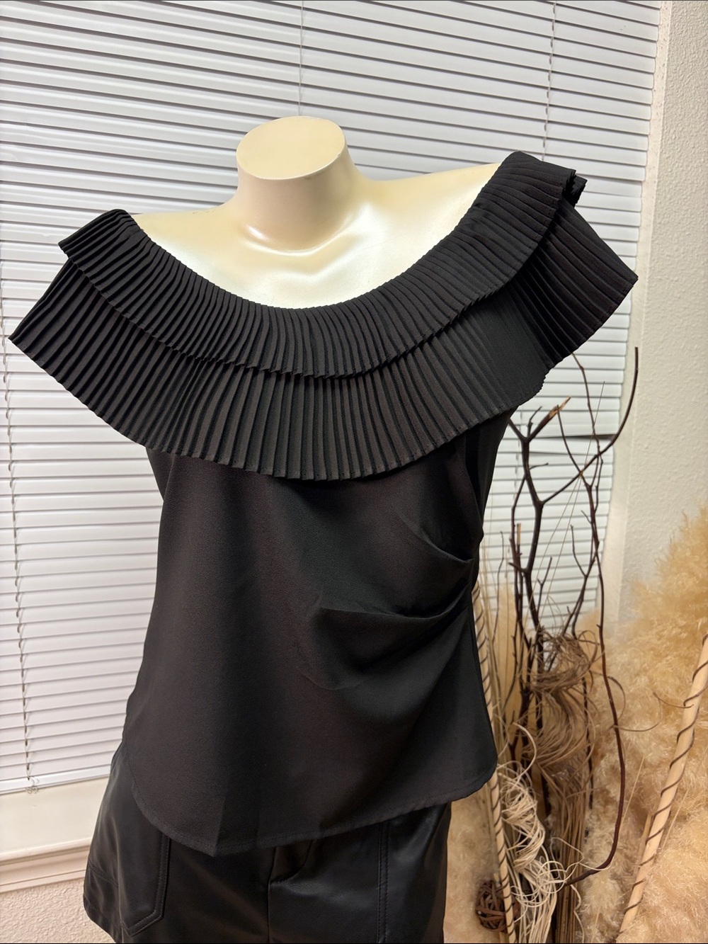 Women’s Black Pleated Off-Shoulder Top - Elegant Evening Style